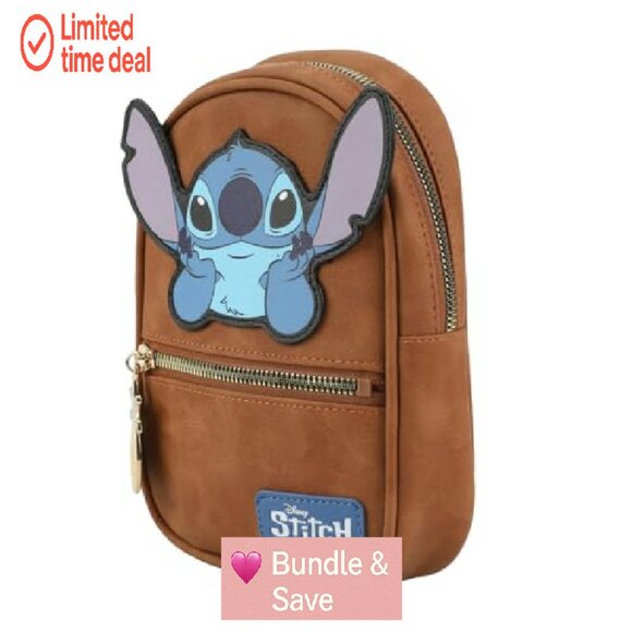 Stitch Applique Sling Bag 7.4" Adjustable Strap Faux Suede PU - Picture 6 of 8